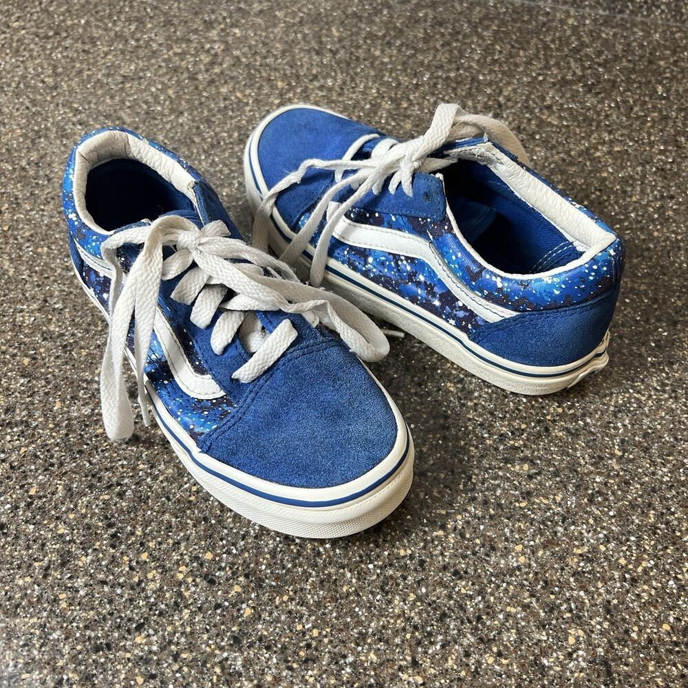Vans Old Skool Galaxy Little Kids Sz 13.5 Blue Suede/Canvas Sneakers Lace Up Low